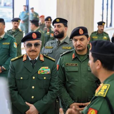Field Marshal Haftar Visits the Military City West of Benghazi Accompanied by Saddam Haftar and Hamad to Review Progress